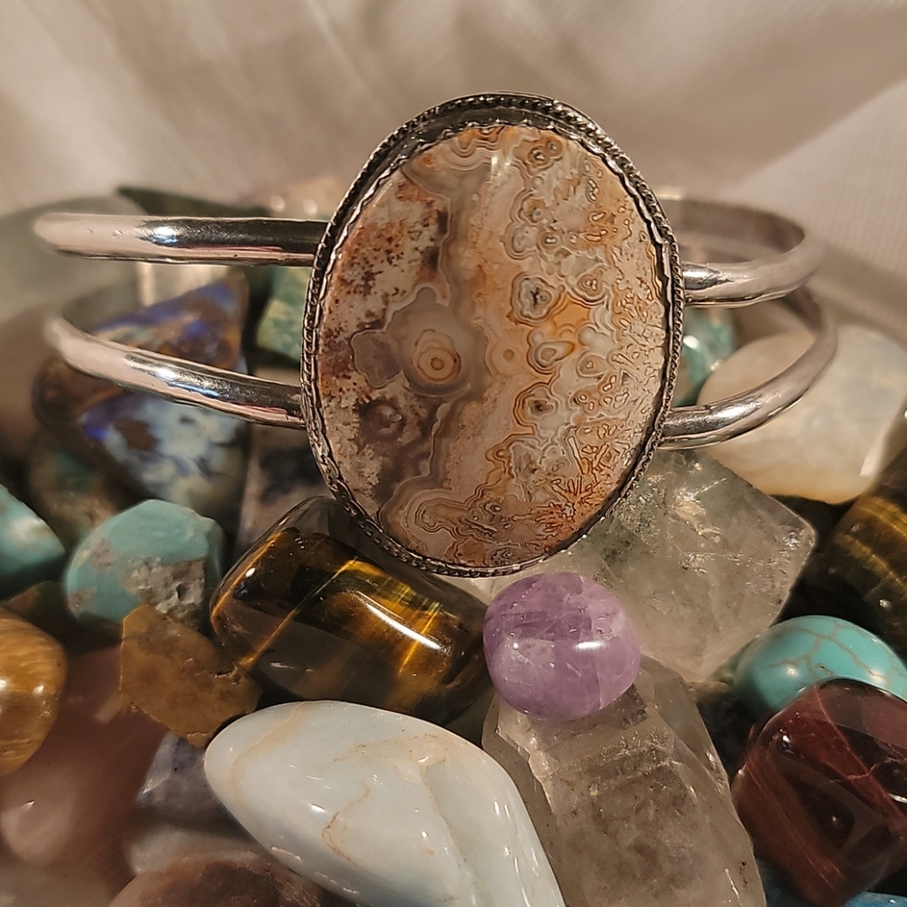 Sterling silver Crazy Lace Jasper Agate Bracelet